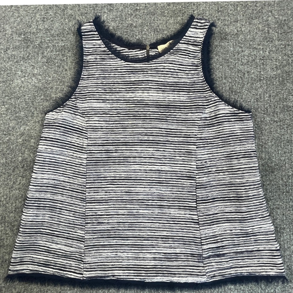 Vanessa Virginia Anthropologie Tank Top M Coastal Navy White Striped Fringe Boho